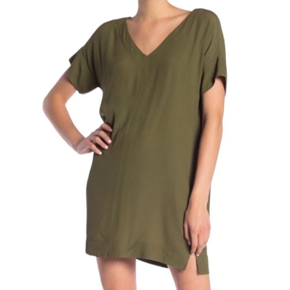 Madewell Viscose Olive Green Short Sleeve Novel Shift Dress Medium